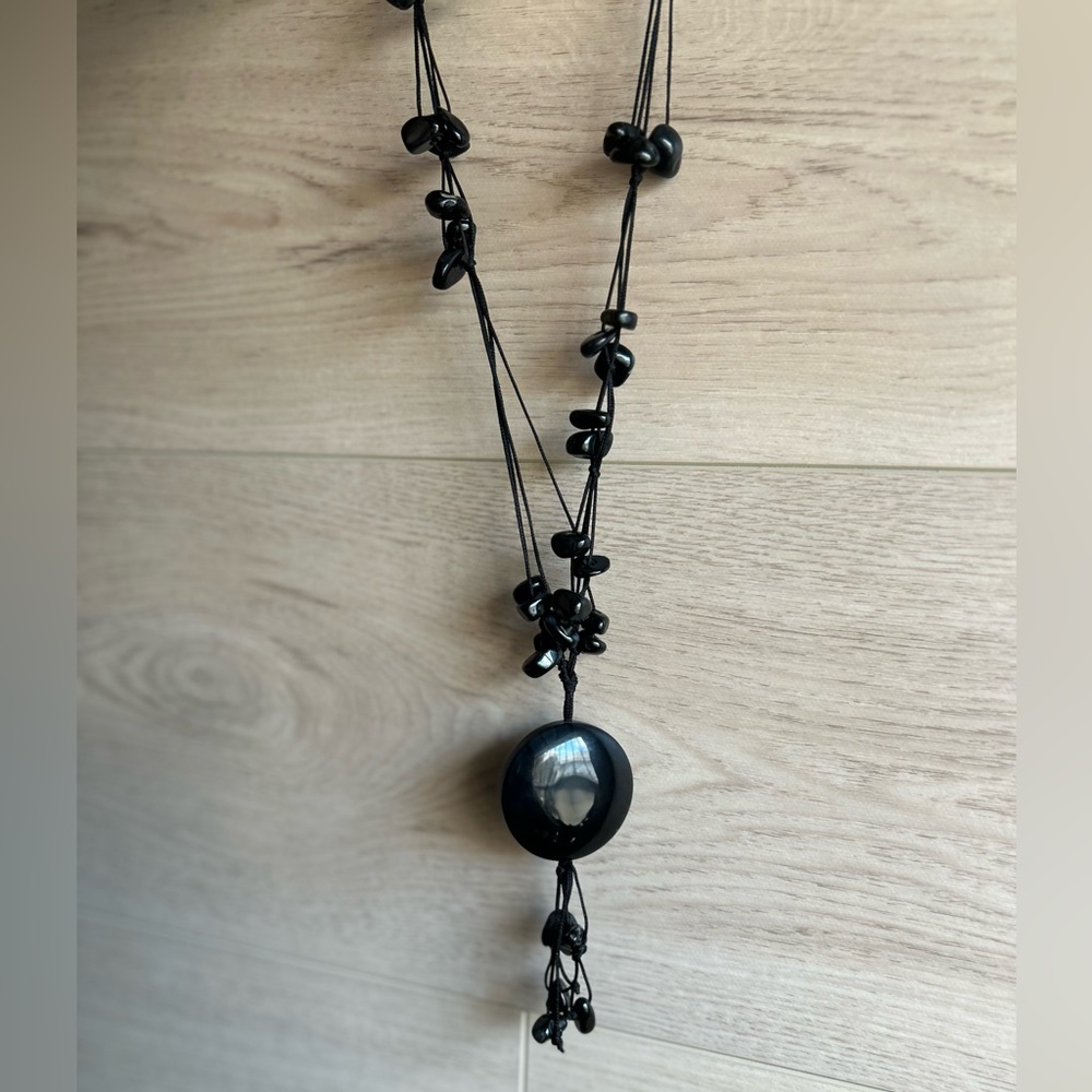 Black Agate Vintage Necklace, 32”